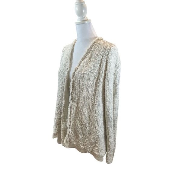 Zara Knit White Open Front Cardigan Sweater with Silver Metal Details Large - Picture 7 of 13